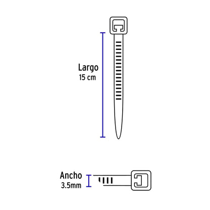 Bolsa con 50 cinchos plásticos 40 lb, 150x3.5 mm, negros | CIN-4015N | 44323