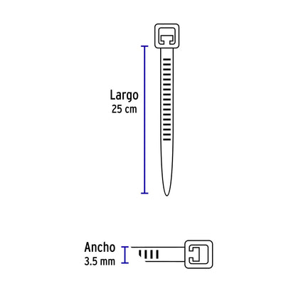 Bolsa con 50 cinchos plásticos 40 lb, 250x3.5 mm, negros | CIN-4025N | 44325