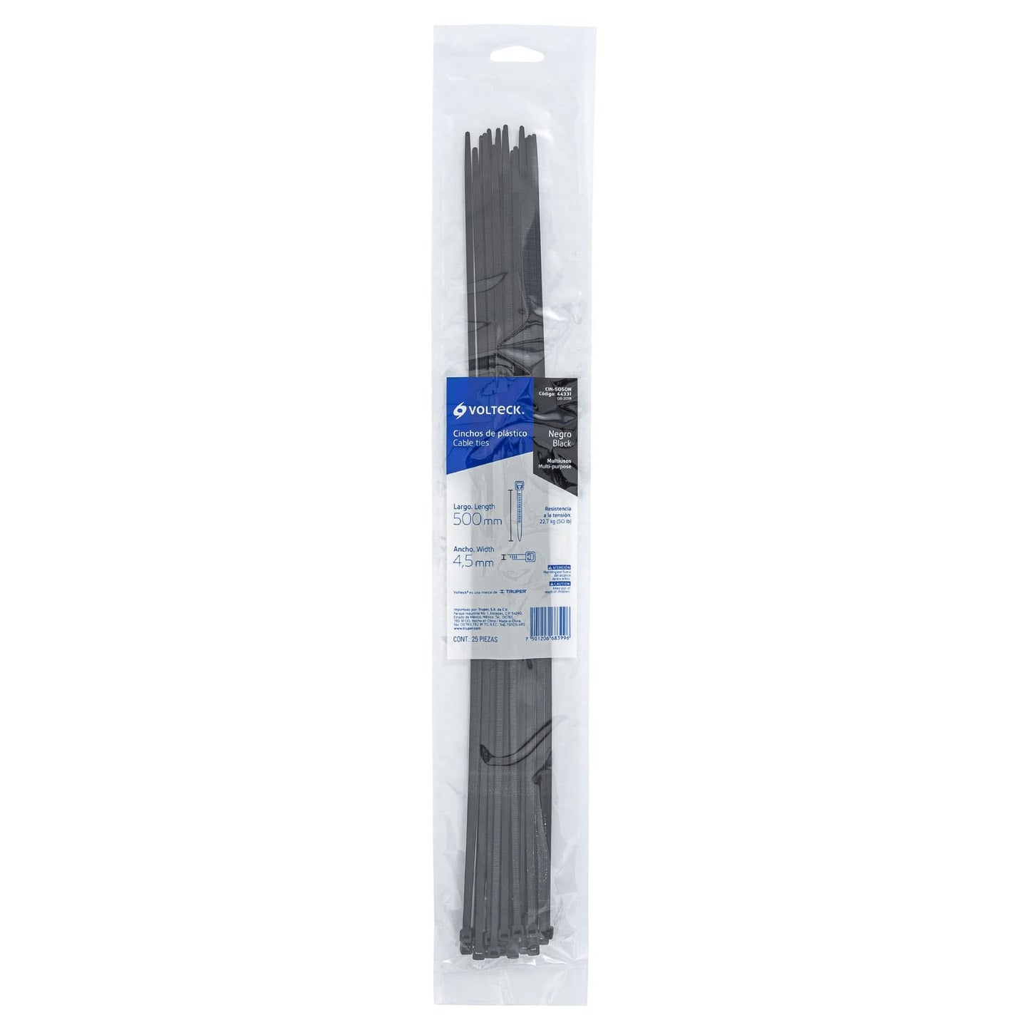 Bolsa con 25 cinchos plásticos 50 lb, 500x4.5 mm, negros | CIN-5050N | 44331
