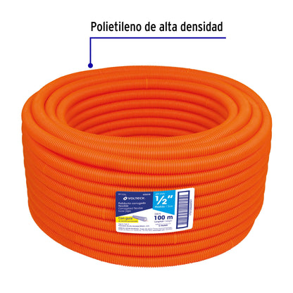 Metro de poliducto 1/2' corrugado flex. c/guía, rollo 100 m | PF-1/2G | 45016