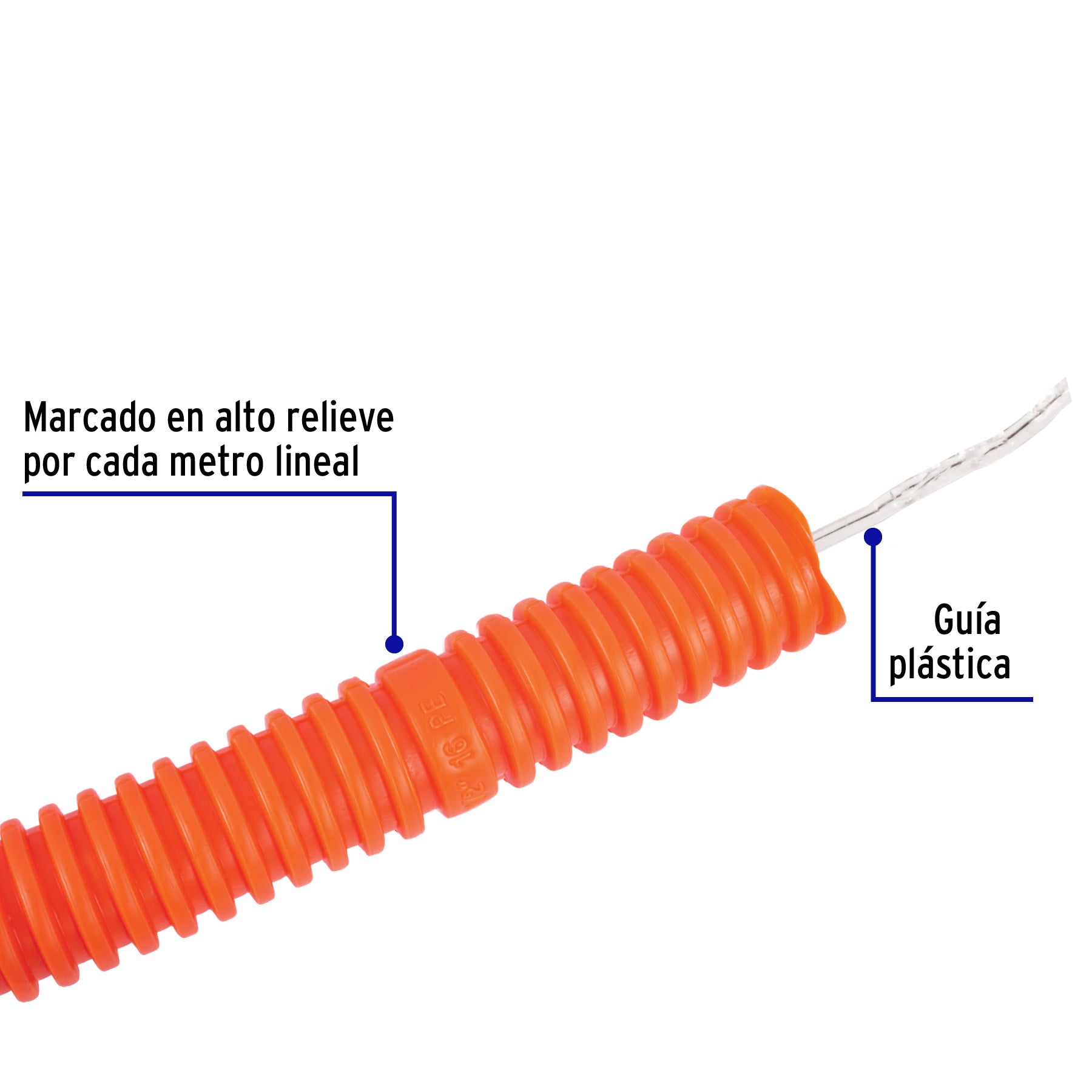 Metro de poliducto 1/2' corrugado flex. c/guía, rollo 100 m | PF-1/2G | 45016
