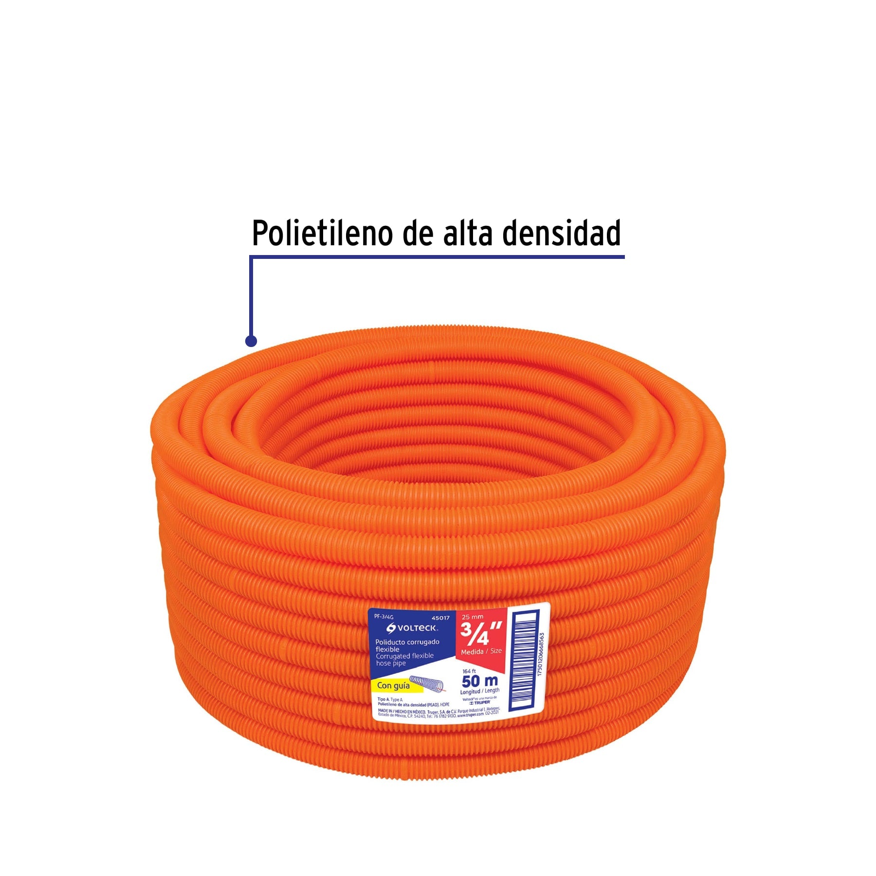 Metro de poliducto 3/4' corrugado flex. c/guía, rollo 50 m | PF-3/4G | 45017