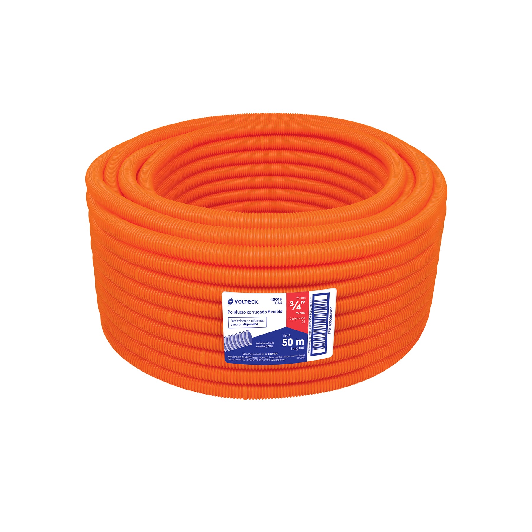 Metro de poliducto 3/4' corrugado flex. s/guía, rollo 50 m | PF-3/4 | 45019
