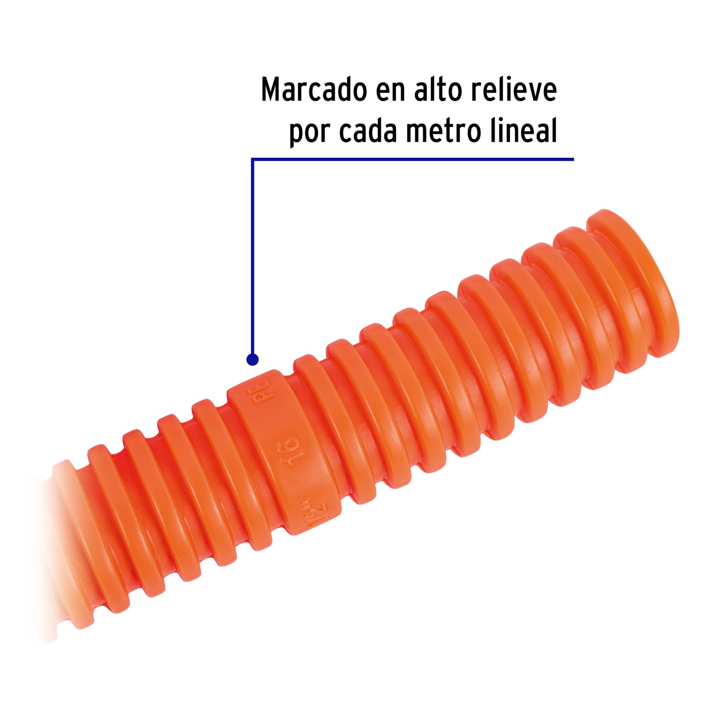 Metro de poliducto 3/4' corrugado flex. s/guía, rollo 50 m | PF-3/4 | 45019