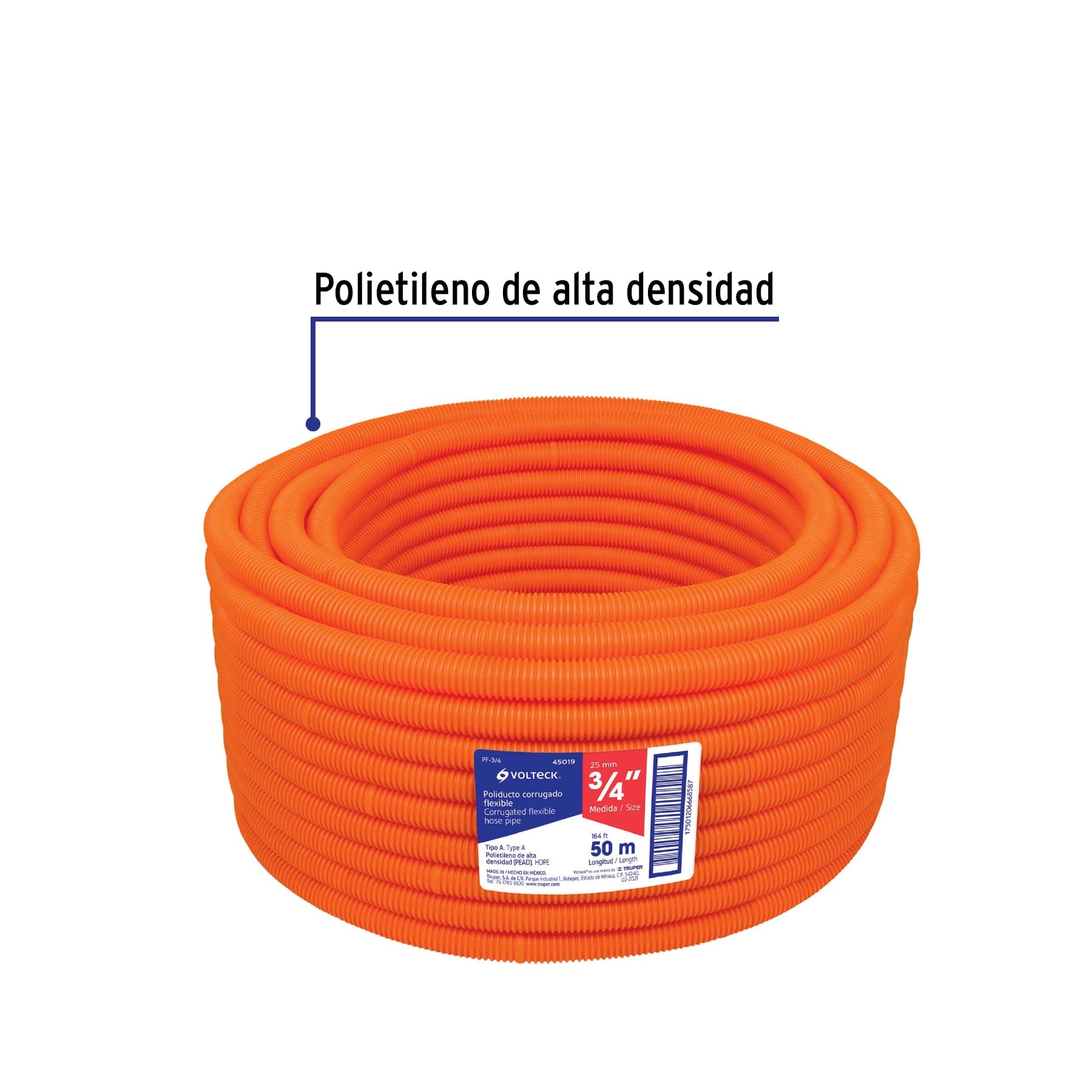 Metro de poliducto 3/4' corrugado flex. s/guía, rollo 50 m | PF-3/4 | 45019