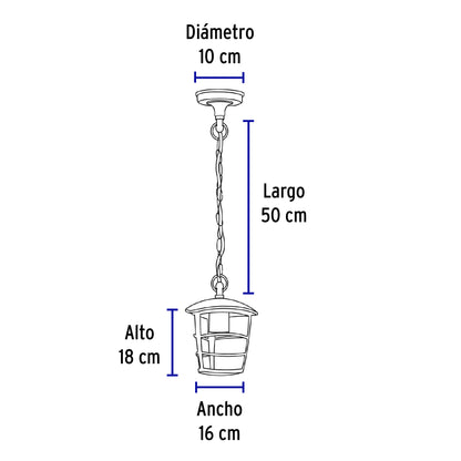 Arbotante tipo farol moderno colgante para exteriores, negro | COL-103S | 45094