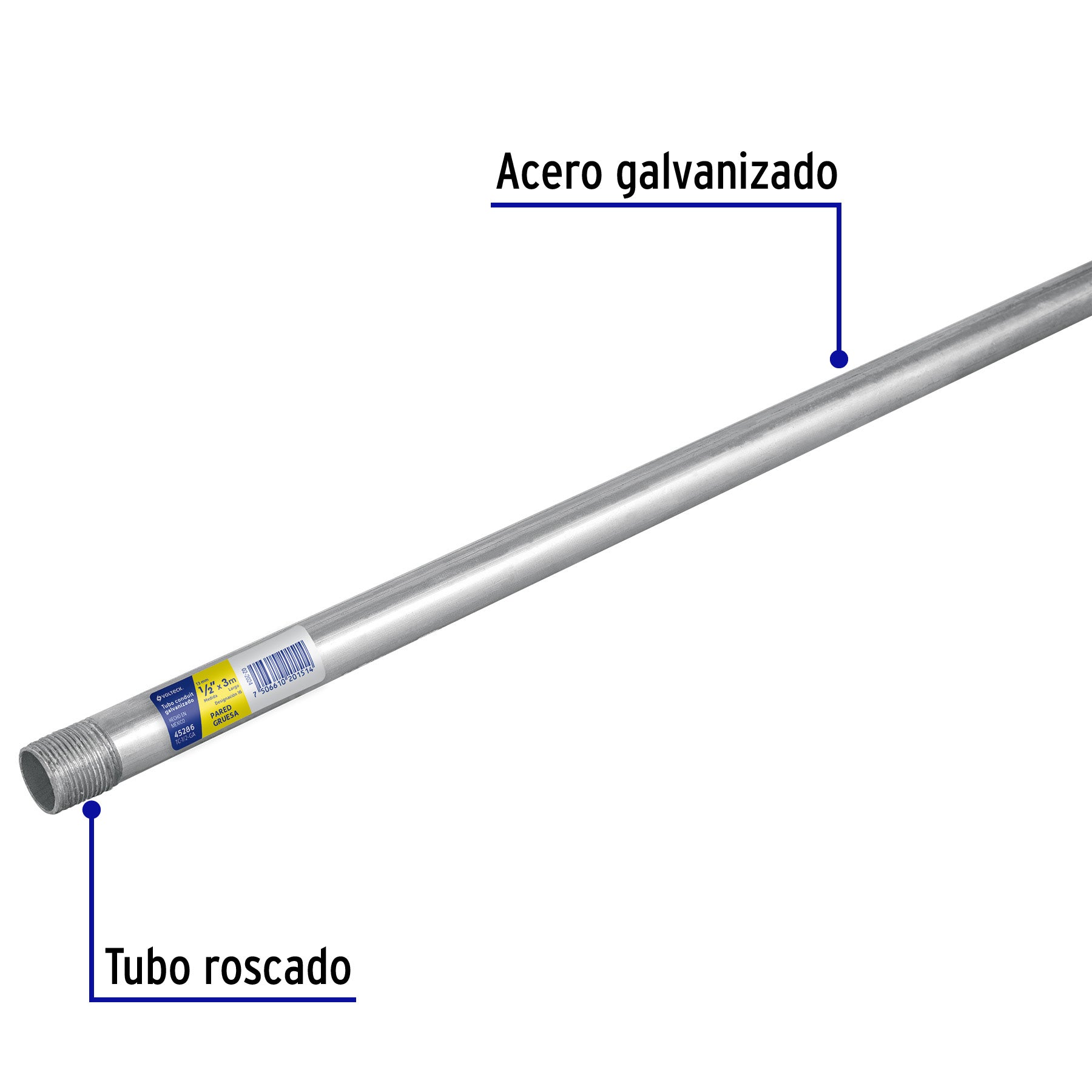 Tubo Conduit 1/2' pared gruesa (1.6 mm), et. amarilla, 3 m | TC-1/2-GA | 45286
