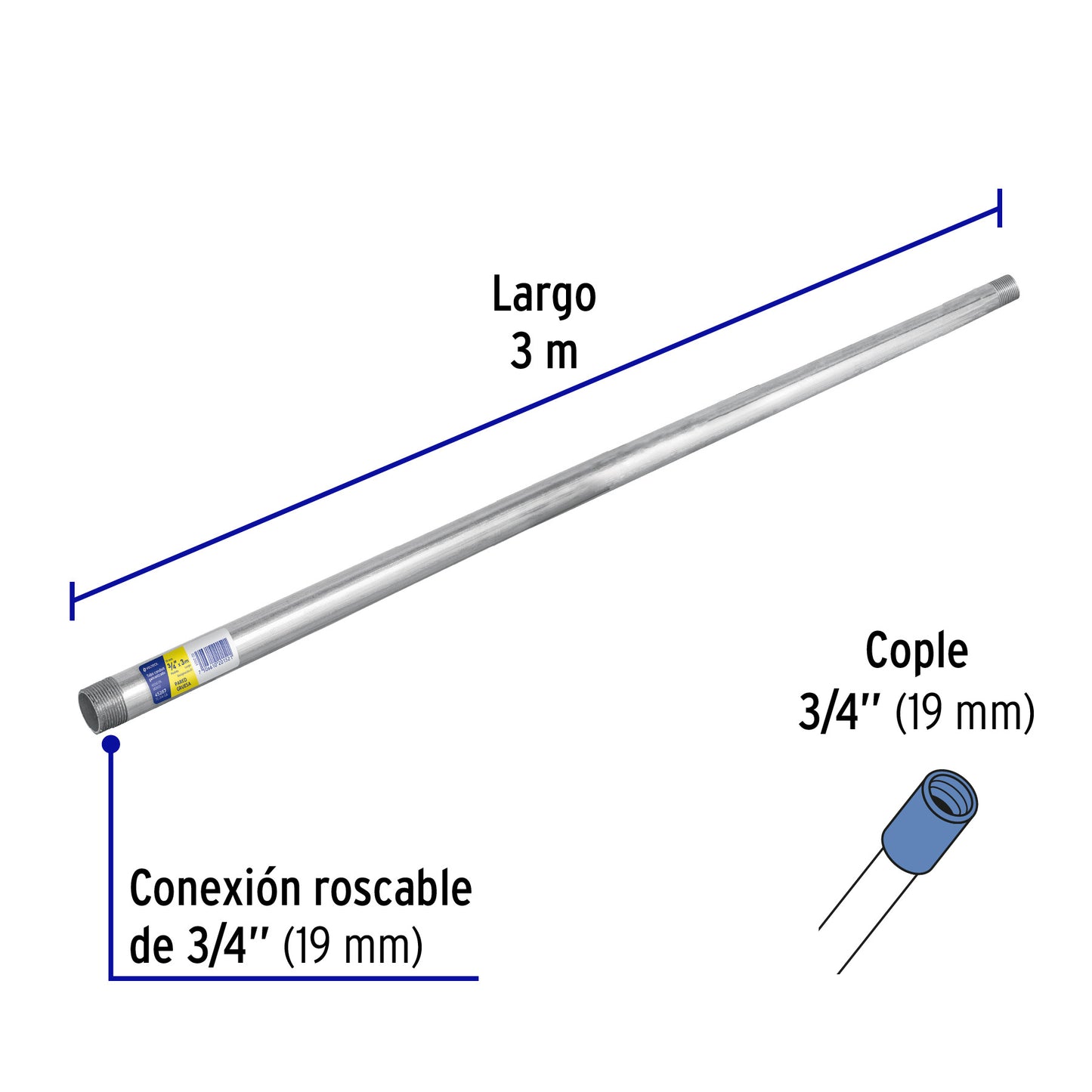 Tubo Conduit 3/4' pared gruesa (1.6 mm), et. amarilla, 3 m | TC-3/4-GA | 45287