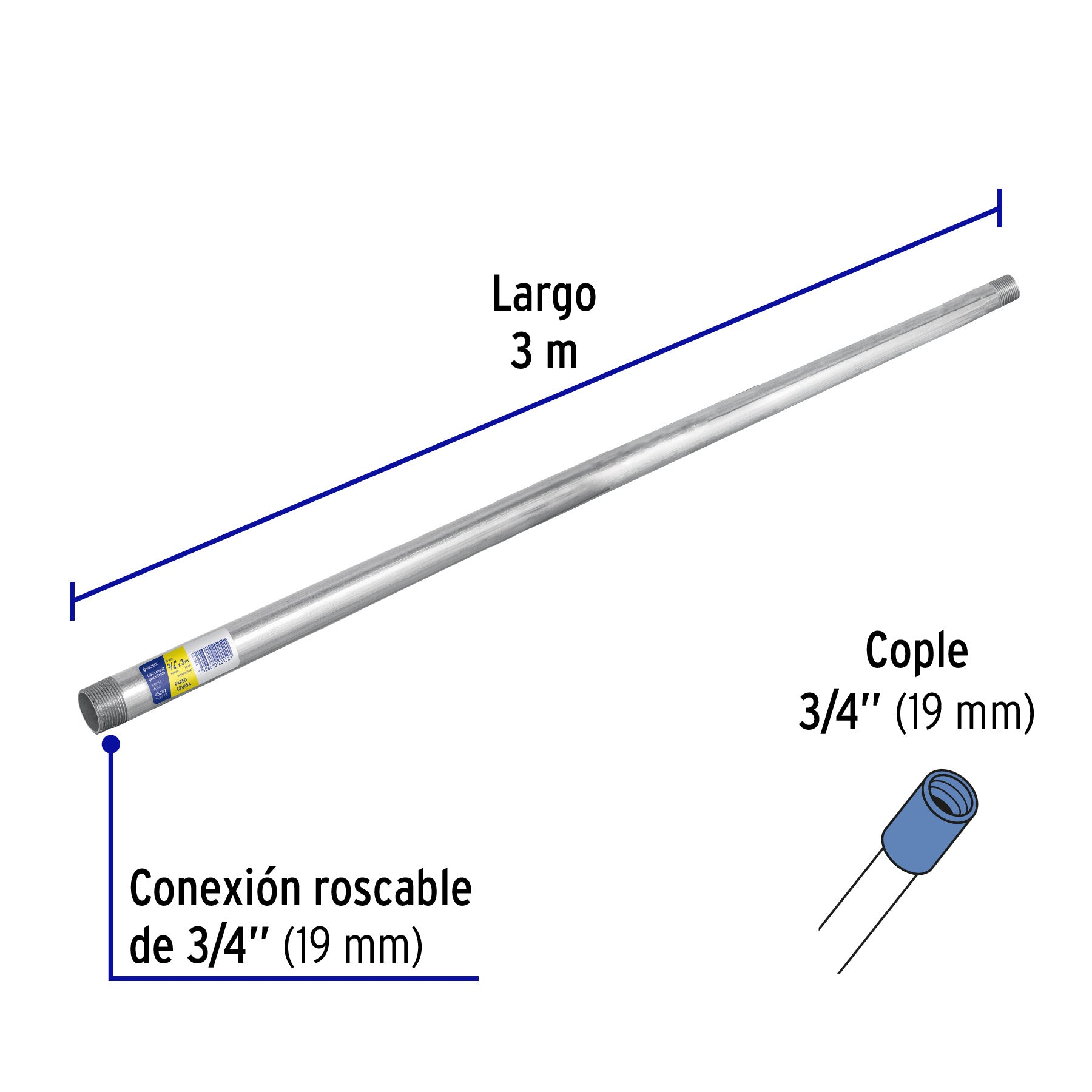 Tubo Conduit 3/4' pared gruesa (1.6 mm), et. amarilla, 3 m | TC-3/4-GA | 45287
