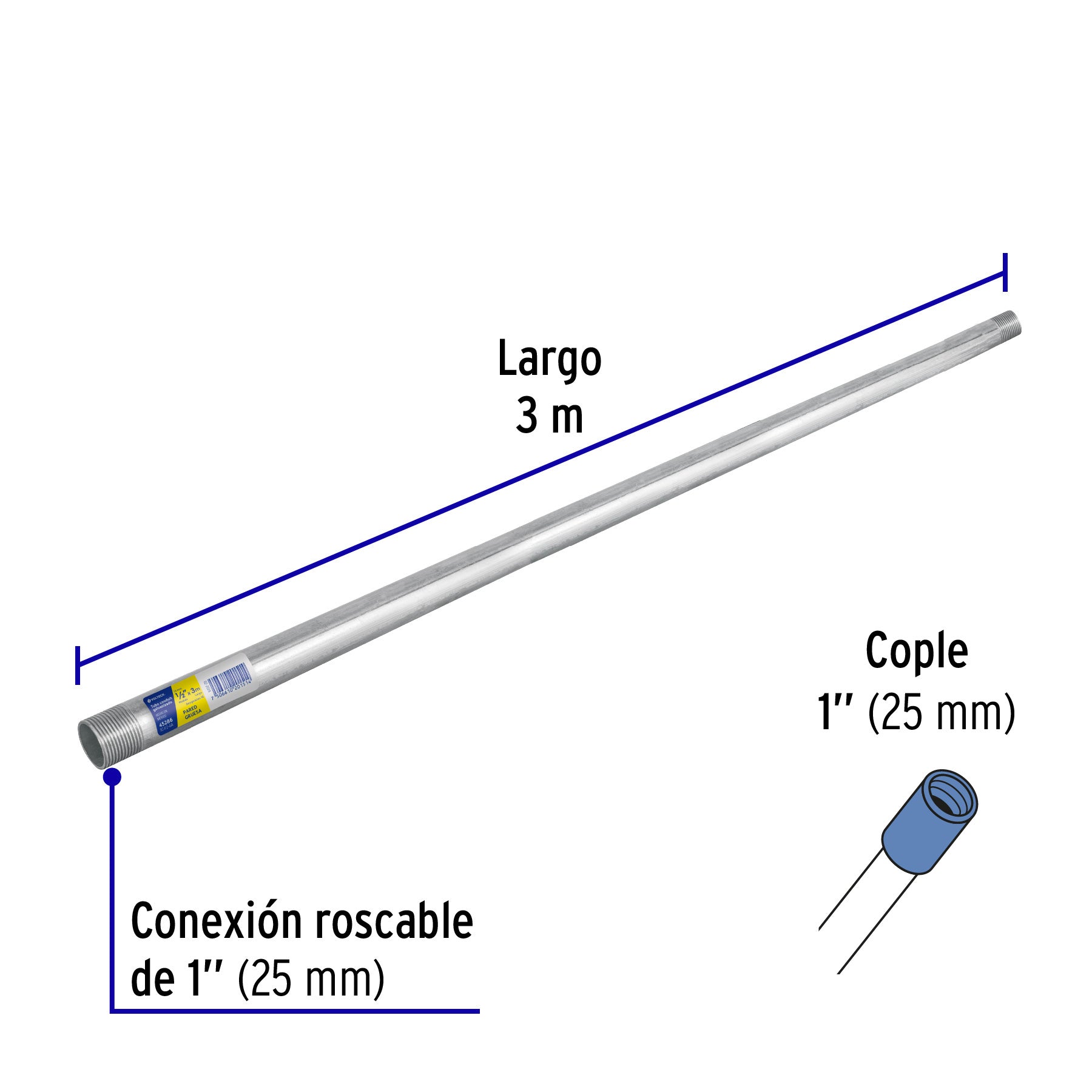 Tubo Conduit 1' pared gruesa (1.8 mm), et. amarilla, 3 m | TC-1-GA | 45288