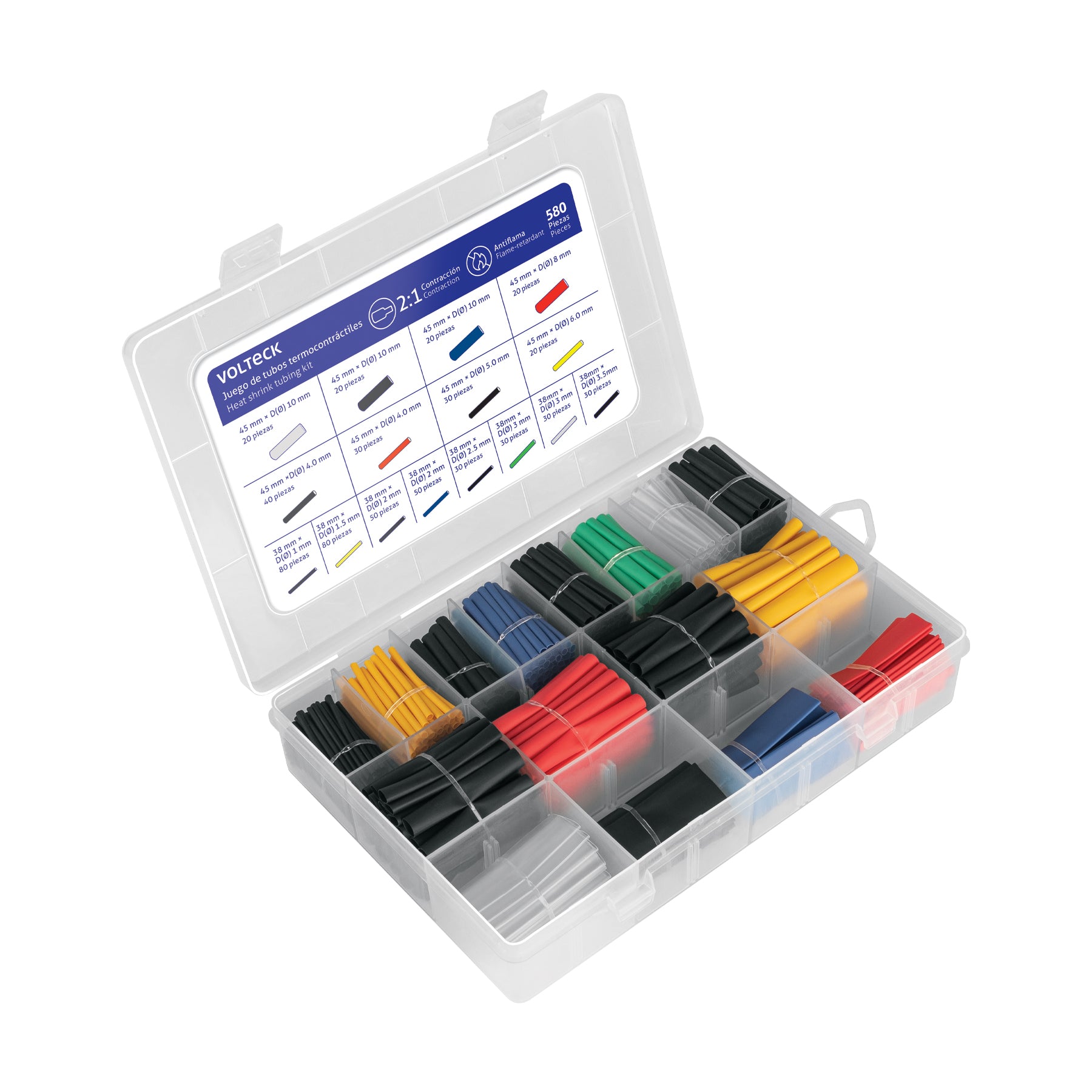 Estuche con 580 piezas de tubo termocontráctil, VOLTECK | TER-580C | 45367