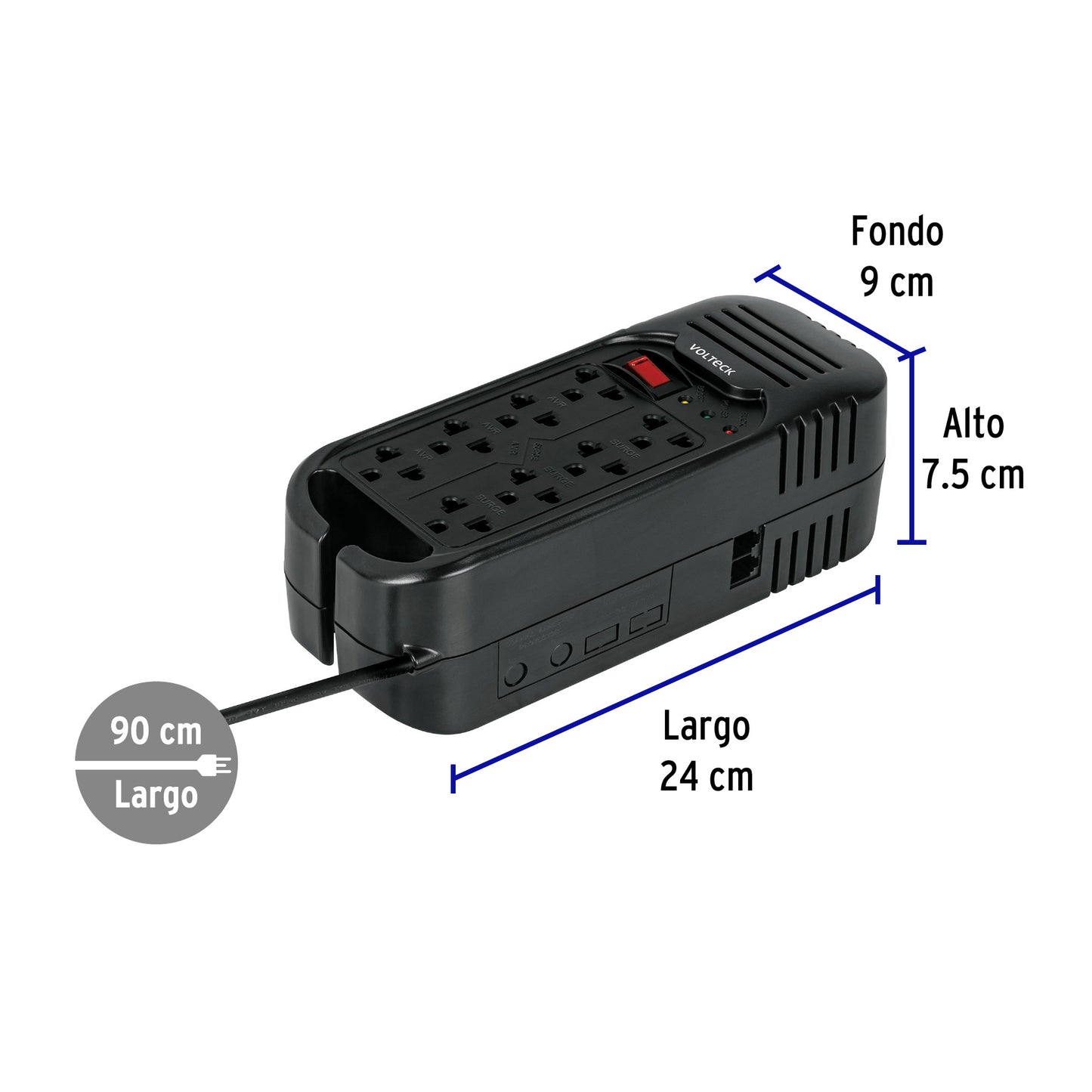Regulador de voltaje de 1600 VA / 800 W 8 contactos, Volteck | RV-1600 | 45574