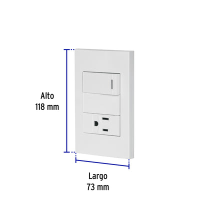 Placa armada 1 interruptor,1 contacto,1mod, Española, blanco | PA-APCO1-EB | 45590