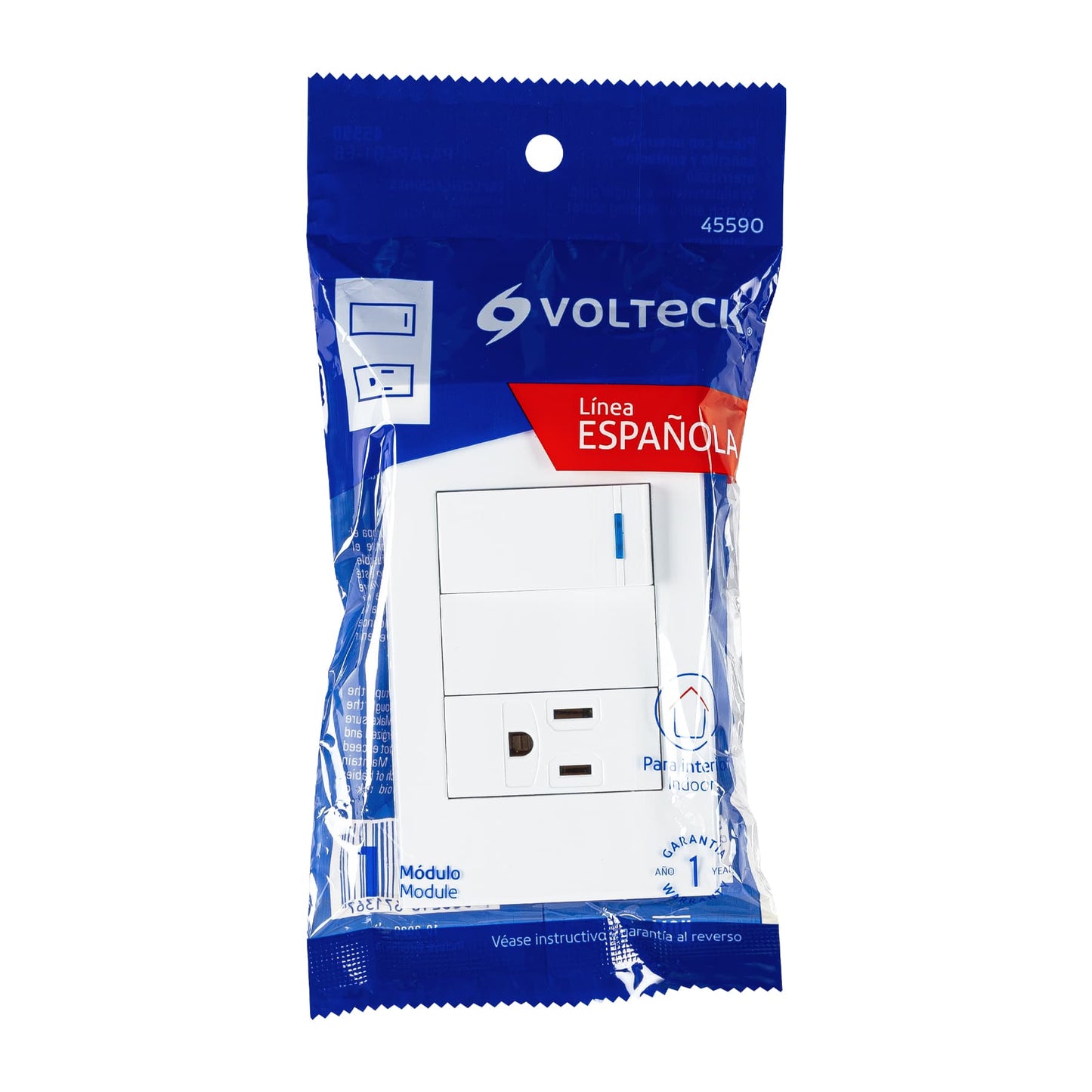 Placa armada 1 interruptor,1 contacto,1mod, Española, blanco | PA-APCO1-EB | 45590