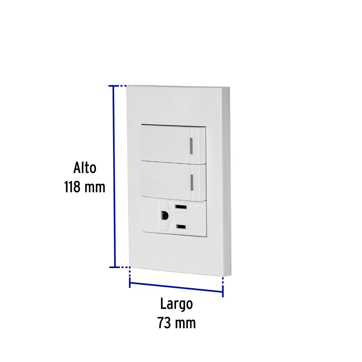 Placa armada 2 interruptores,1 contacto,1mod,Española,blanco | PA-APCO-E2B | 45597