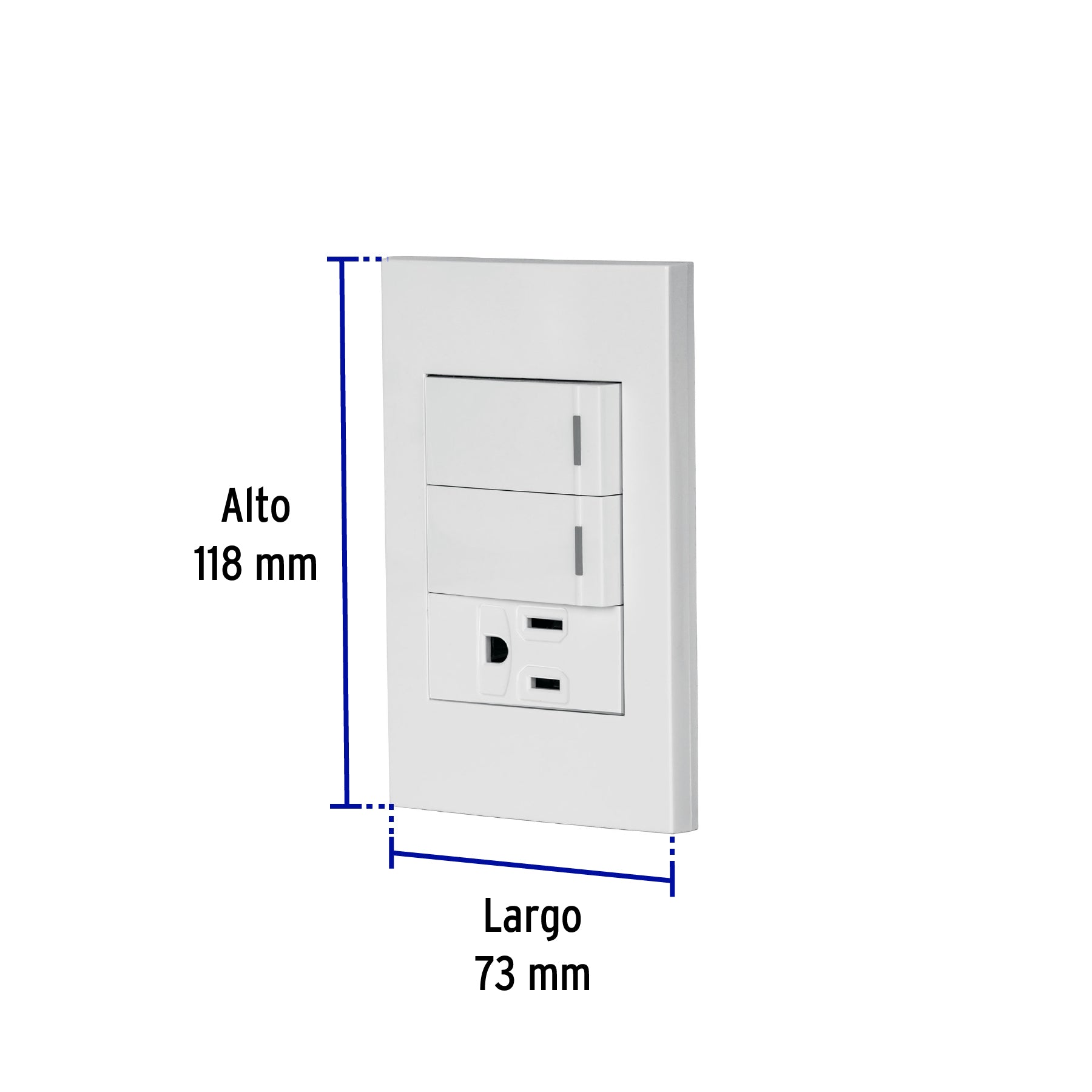 Placa armada 2 interruptores,1 contacto,1mod,Española,blanco | PA-APCO-E2B | 45597