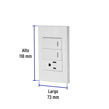 Placa armada 2 interruptores,1 contacto,1mod,Española,blanco | PA-APCO-E2B | 45597