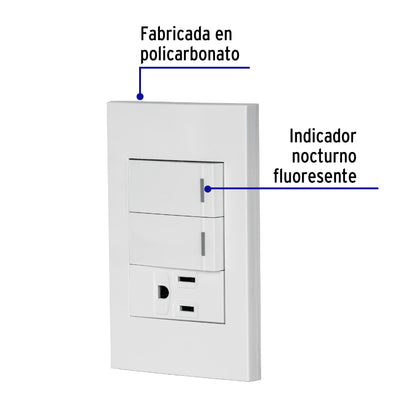 Placa armada 2 interruptores,1 contacto,1mod,Española,blanco | PA-APCO-E2B | 45597