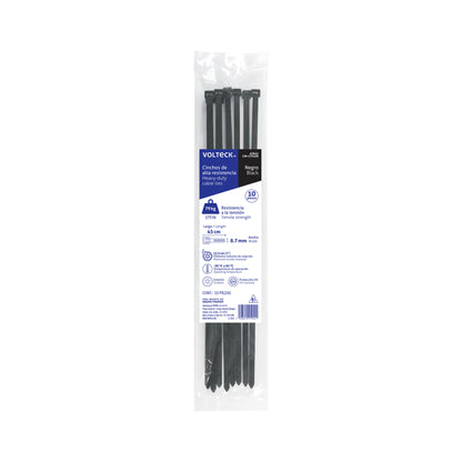 Bolsa con 10 cinchos plásticos 175 lb, 450 x 9 mm, negros | CIN-17545N | 45841