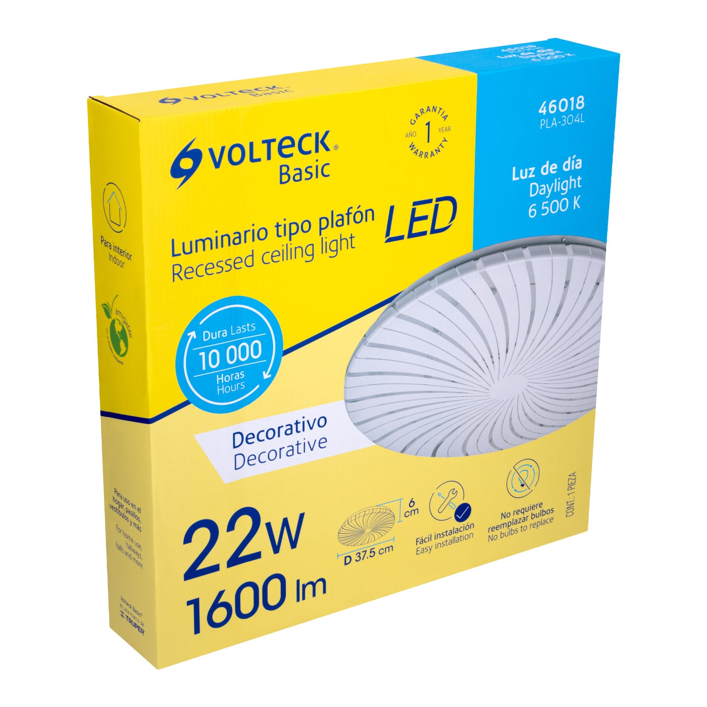 Luminario LED plafón decorativo 22W 6500K, espiral, BASIC | PLA-304L | 46018