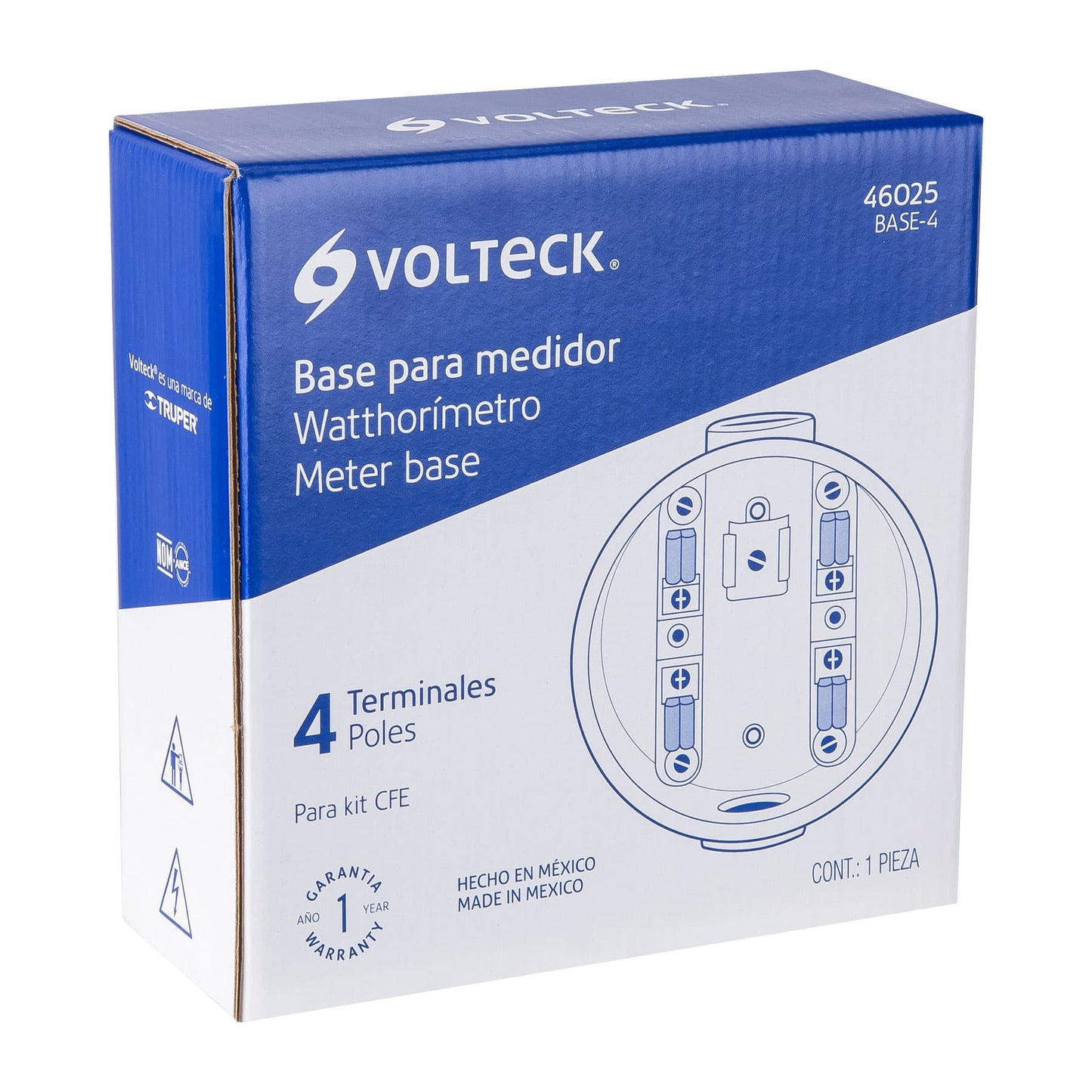 Base para watthorímetro, 4 terminales, Volteck | BASE-4 | 46025