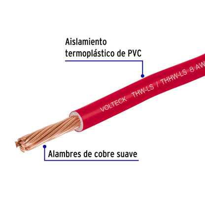 Rollo de 100 m de cable THHW-LS 8 AWG rojo, Volteck | CAB-8R | 46058