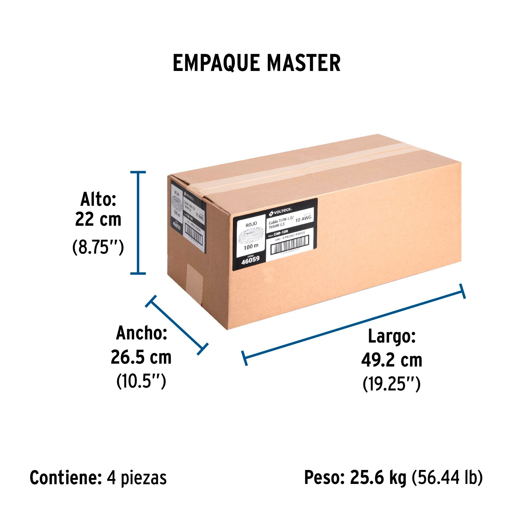 Rollo de 100 m de cable THHW-LS 10 AWG rojo, Volteck | CAB-10R | 46059