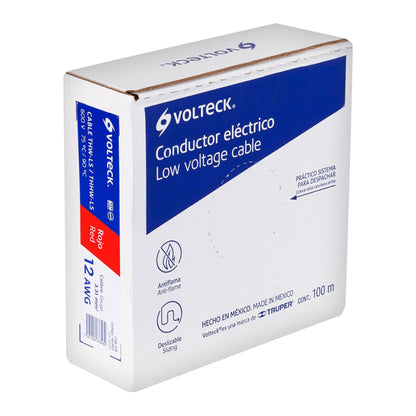 Rollo de 100 m de cable THHW-LS 12 AWG rojo, Volteck | CAB-12R | 46060
