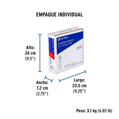 Rollo de 100 m de cable THHW-LS 14 AWG rojo, Volteck | CAB-14R | 46061