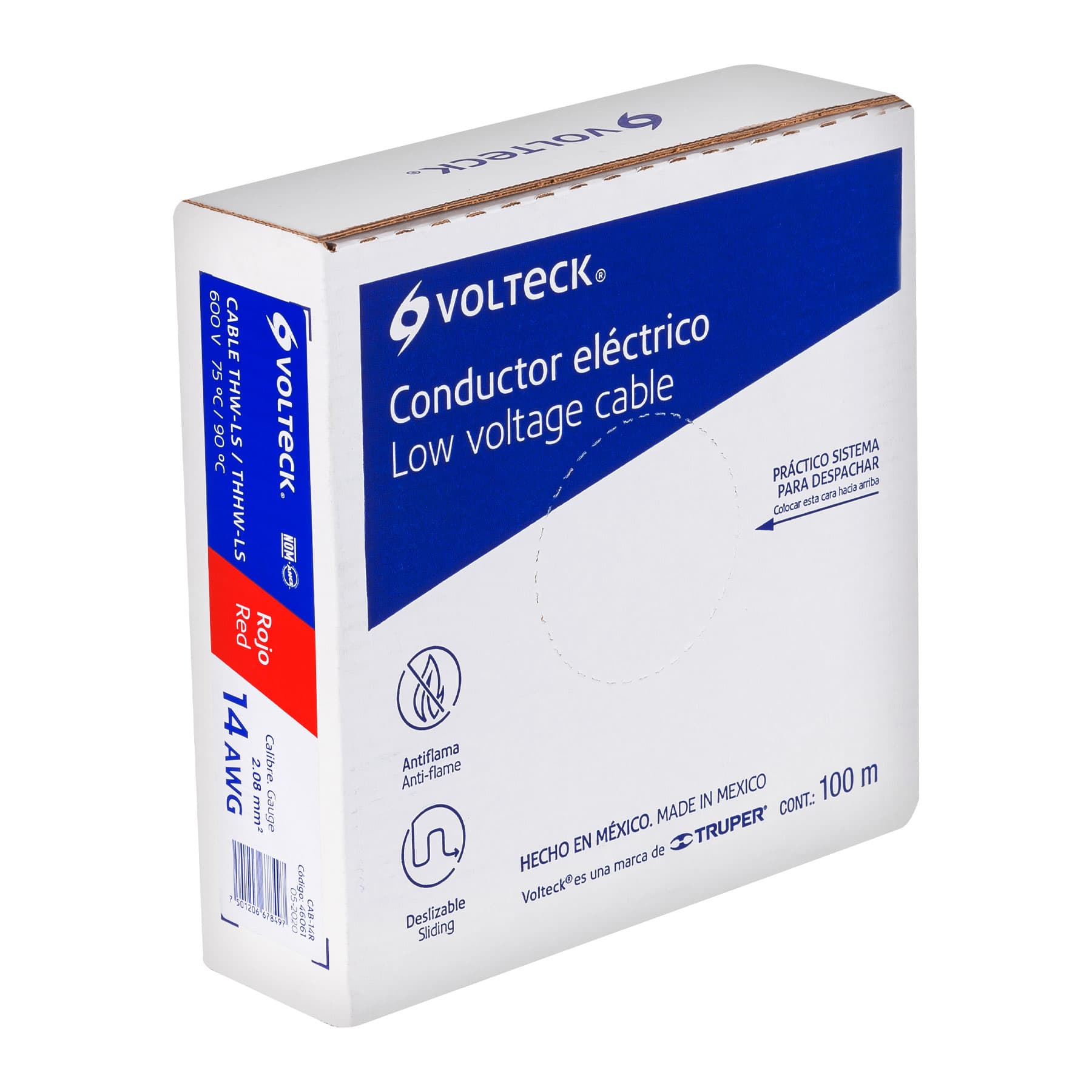 Rollo de 100 m de cable THHW-LS 14 AWG rojo, Volteck | CAB-14R | 46061