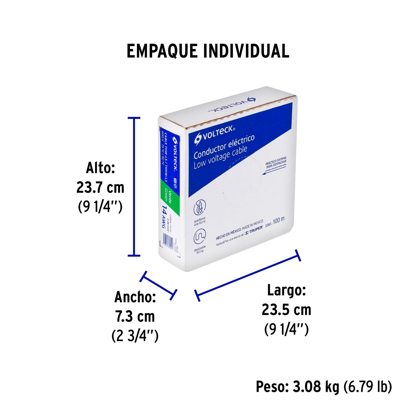Rollo de 100 m de cable THHW-LS 14 AWG verde, Volteck | CAB-14V | 46065