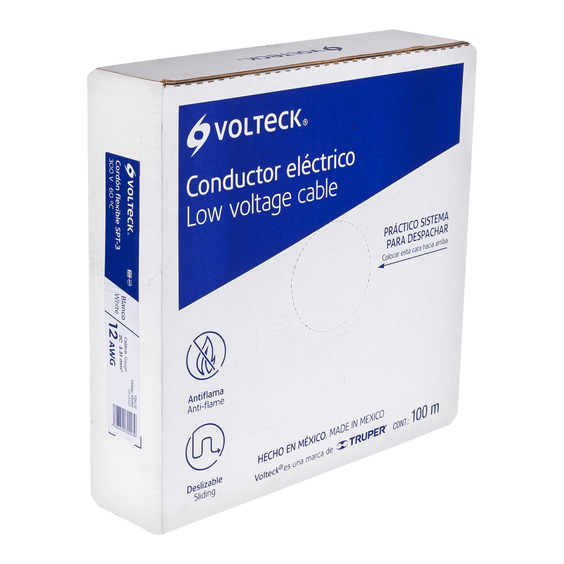 Rollo de 100 m de cordón dúplex flexible SPT 12 AWG, Volteck | CDU-12 | 46066