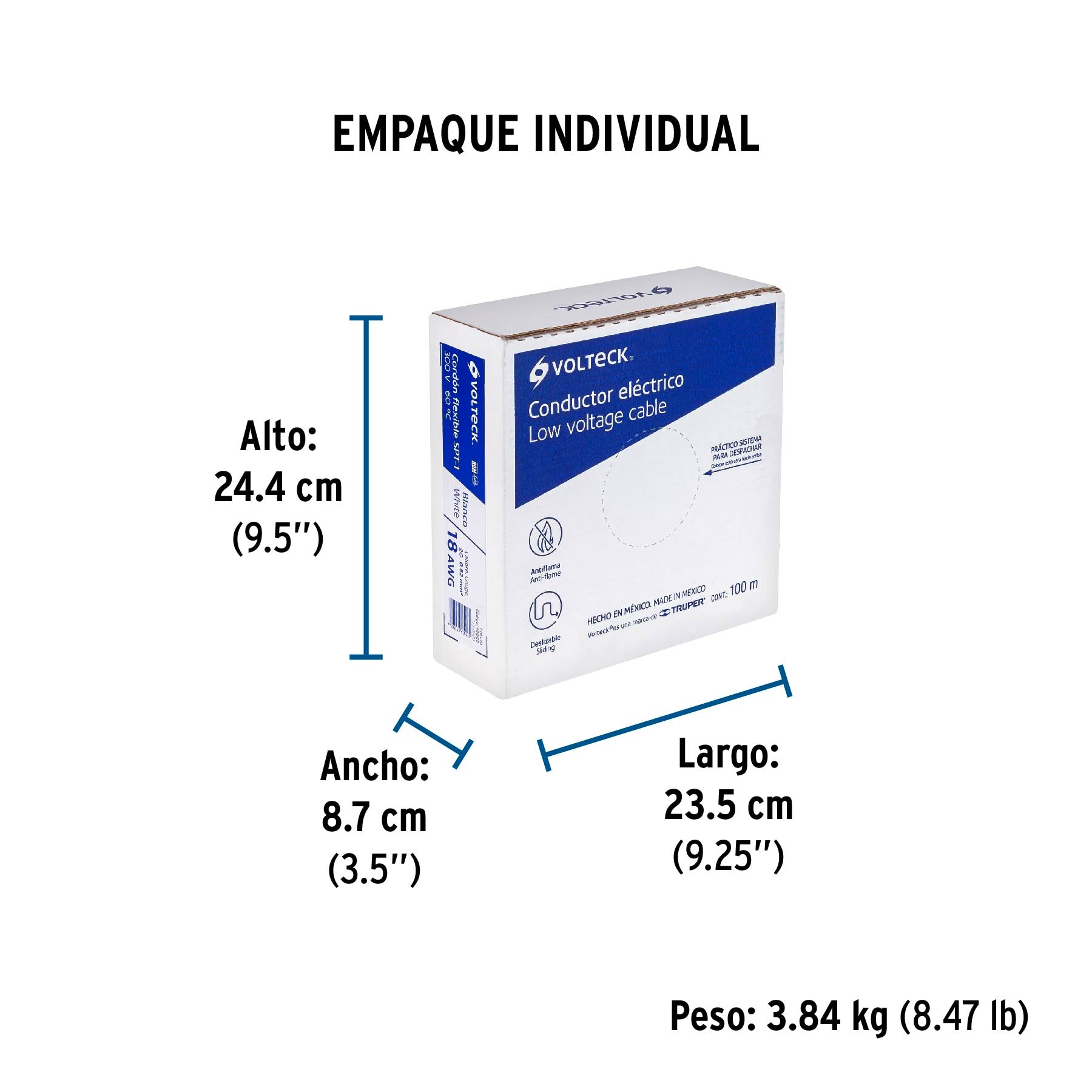 Rollo de 100 m de cordón dúplex flexible SPT 18 AWG, Volteck | CDU-18 | 46069