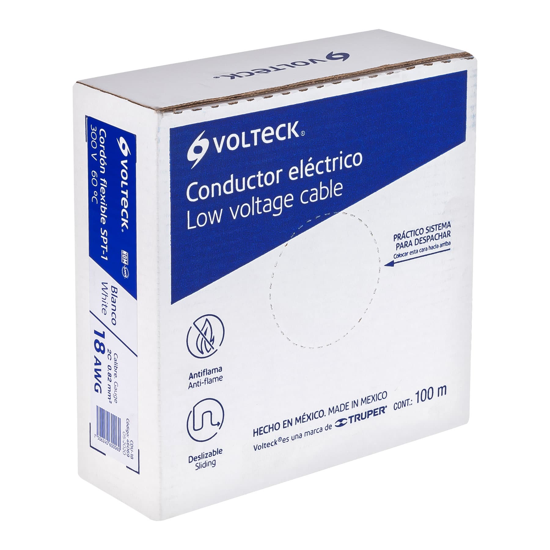 Rollo de 100 m de cordón dúplex flexible SPT 18 AWG, Volteck | CDU-18 | 46069
