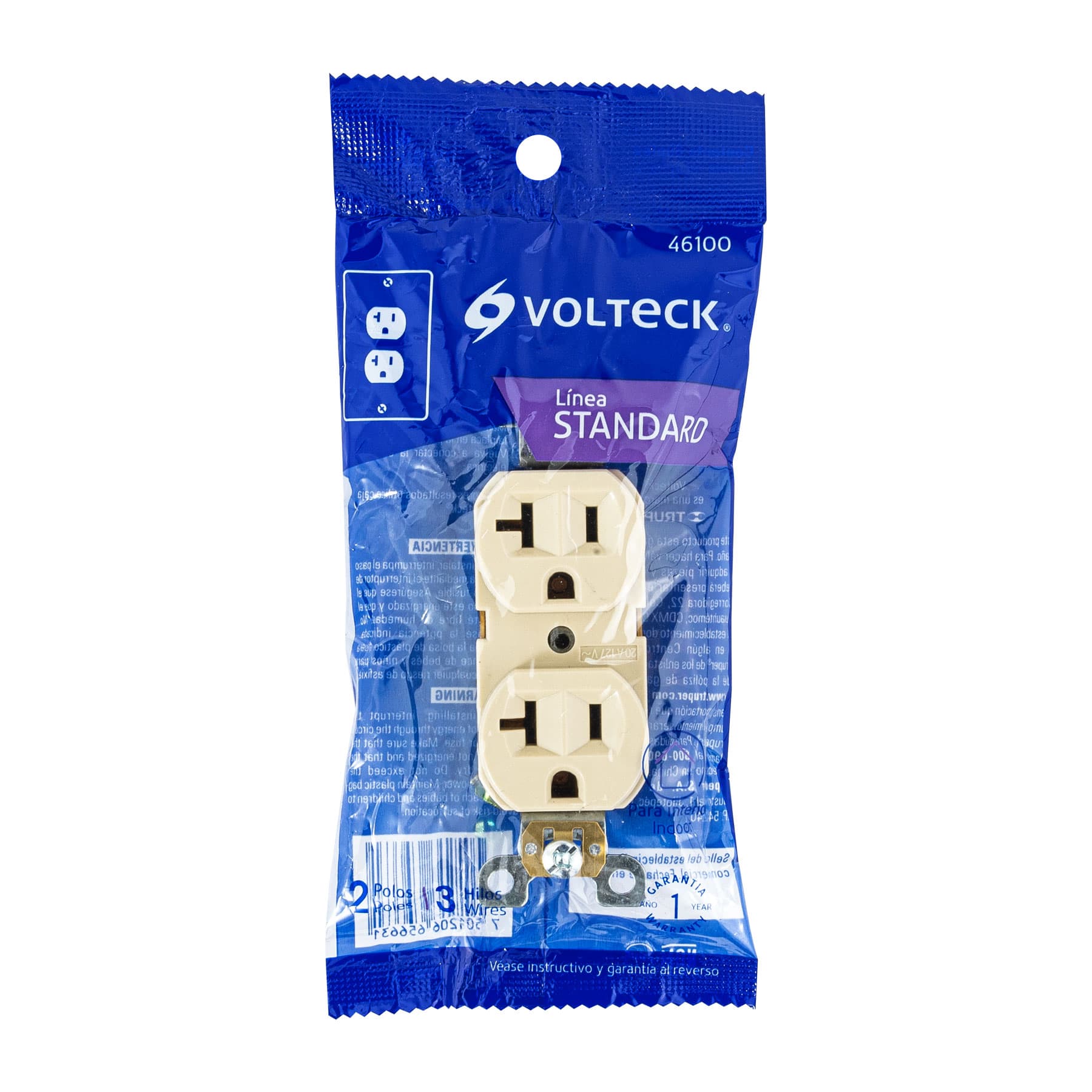 Contacto dúplex, 2 polos 3 hilos, 20 A, Standard, marfil | CODO-MS | 46100
