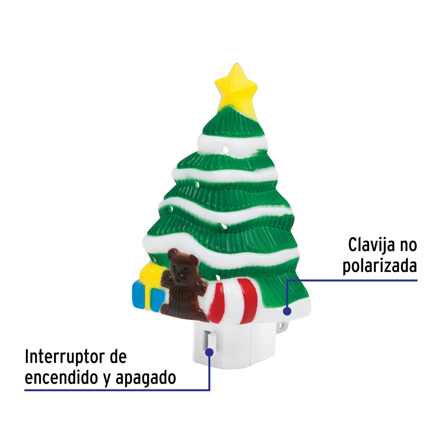 Luz de noche con lámpara E12, pino de navidad, Volteck | LUZ-08 | 46137
