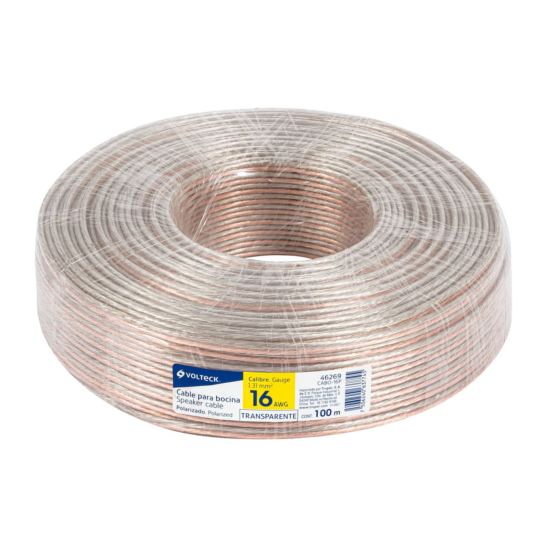 Rollo de 100 m cable polarizado transparente p/bocina 16 AWG | CABO-16P | 46269