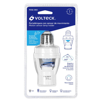 Portalámpara con sensor de movimiento 360°, Volteck | POSE-360 | 46274