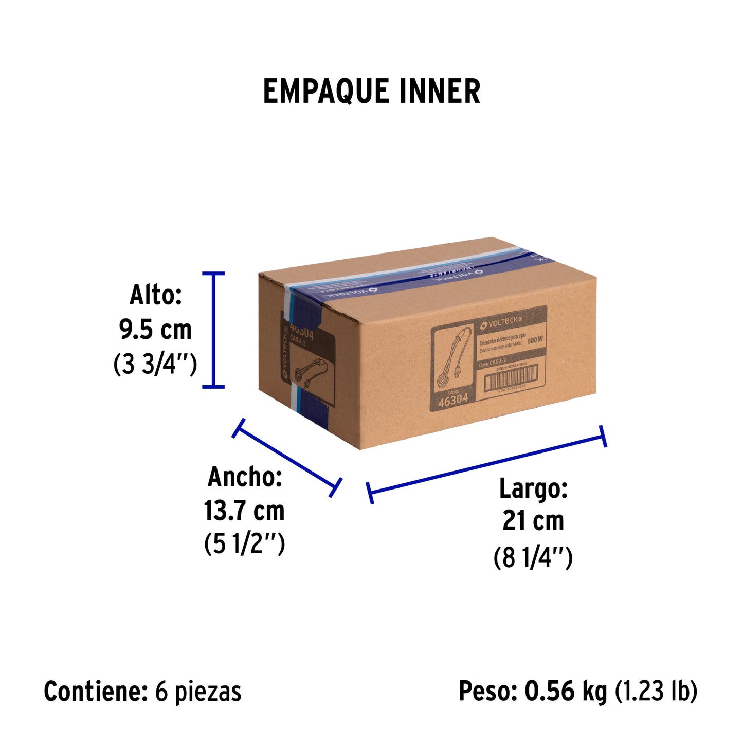 Calentador de inmersión p/agua #2 de 10 L, 500 W, Volteck | CAGU-2 | 46304