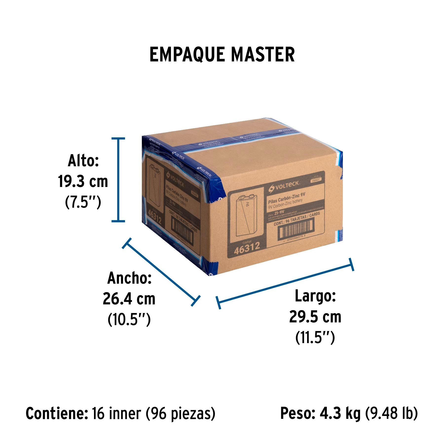 Blíster con 1 pila zinc-carbón 9 V, VOLTECK | ZI-9V | 46312