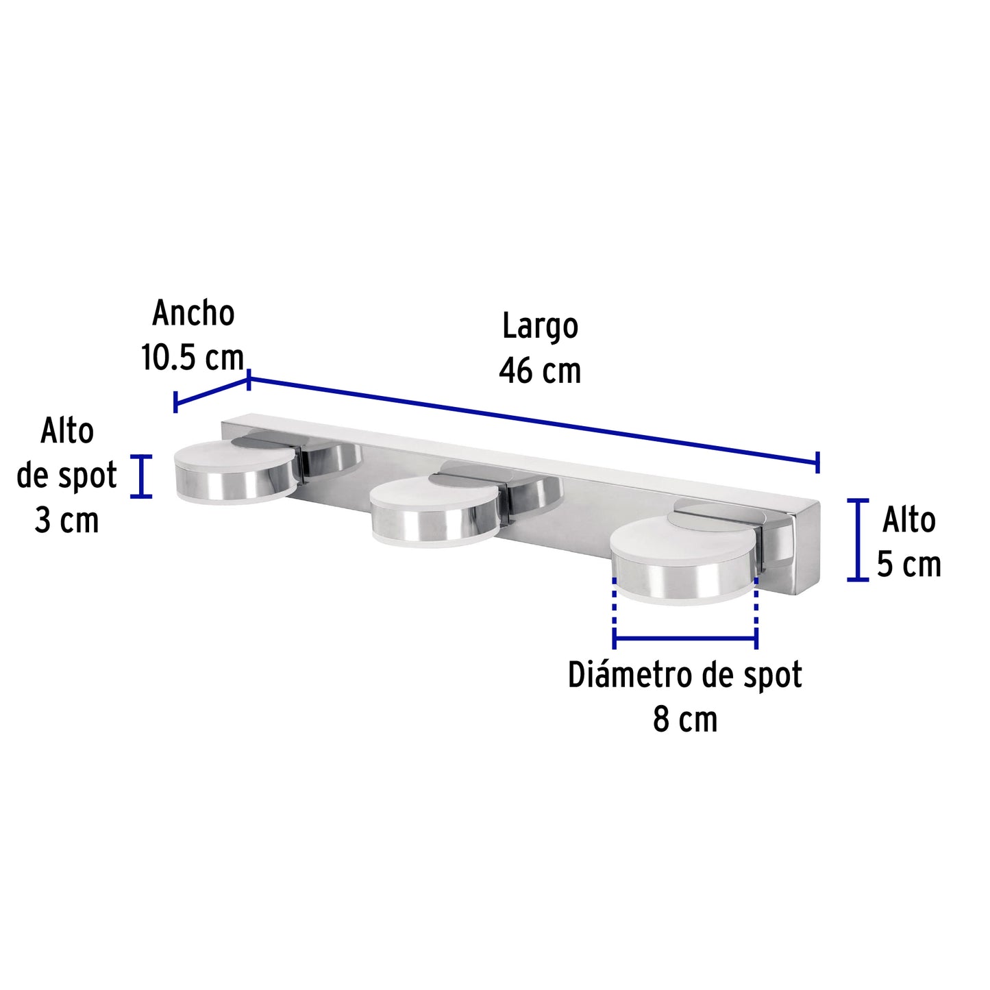 Luminario LED de pared para baño 10W 4000K, 3 spots, VOLTECK | ARB-300L | 46346