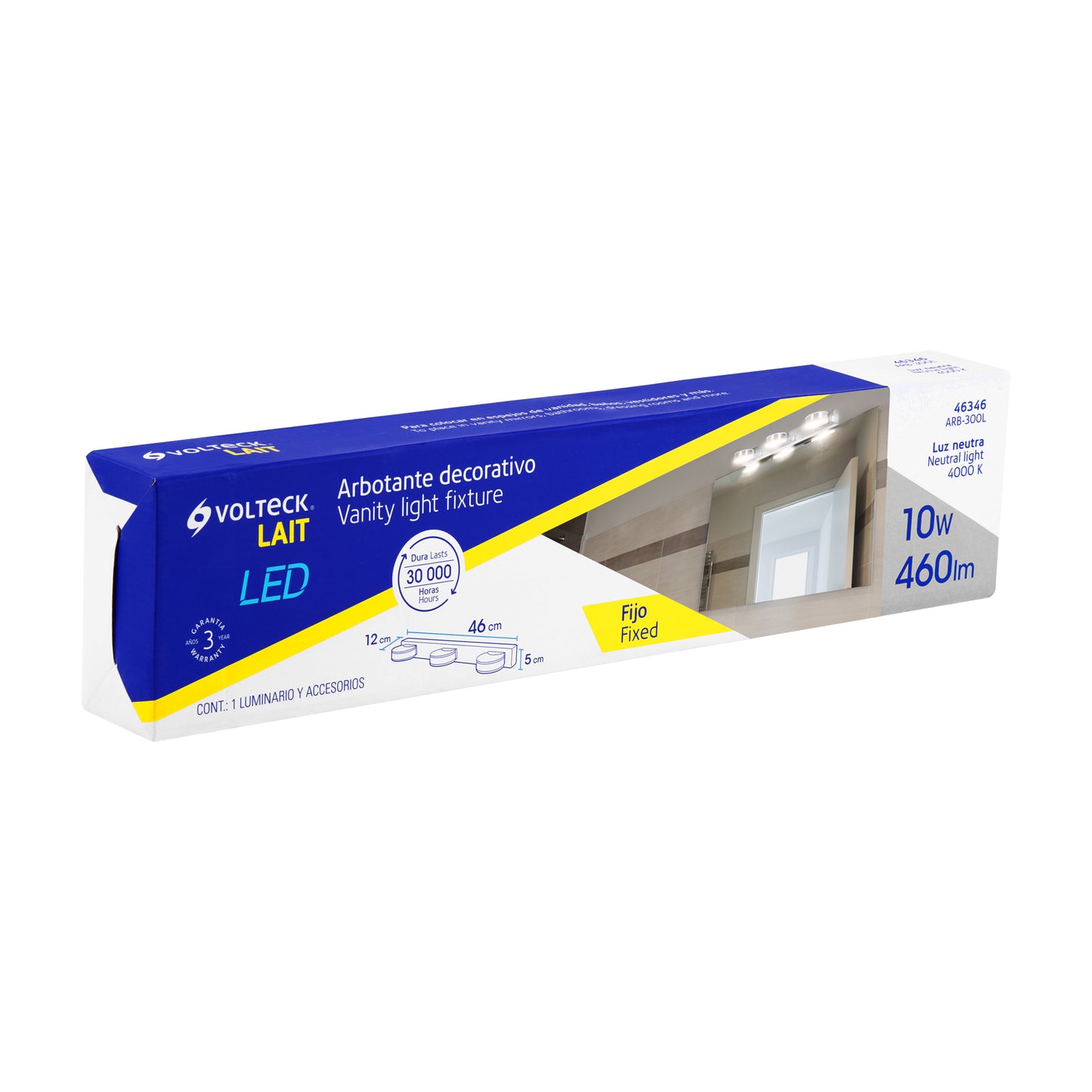 Luminario LED de pared para baño 10W 4000K, 3 spots, VOLTECK | ARB-300L | 46346