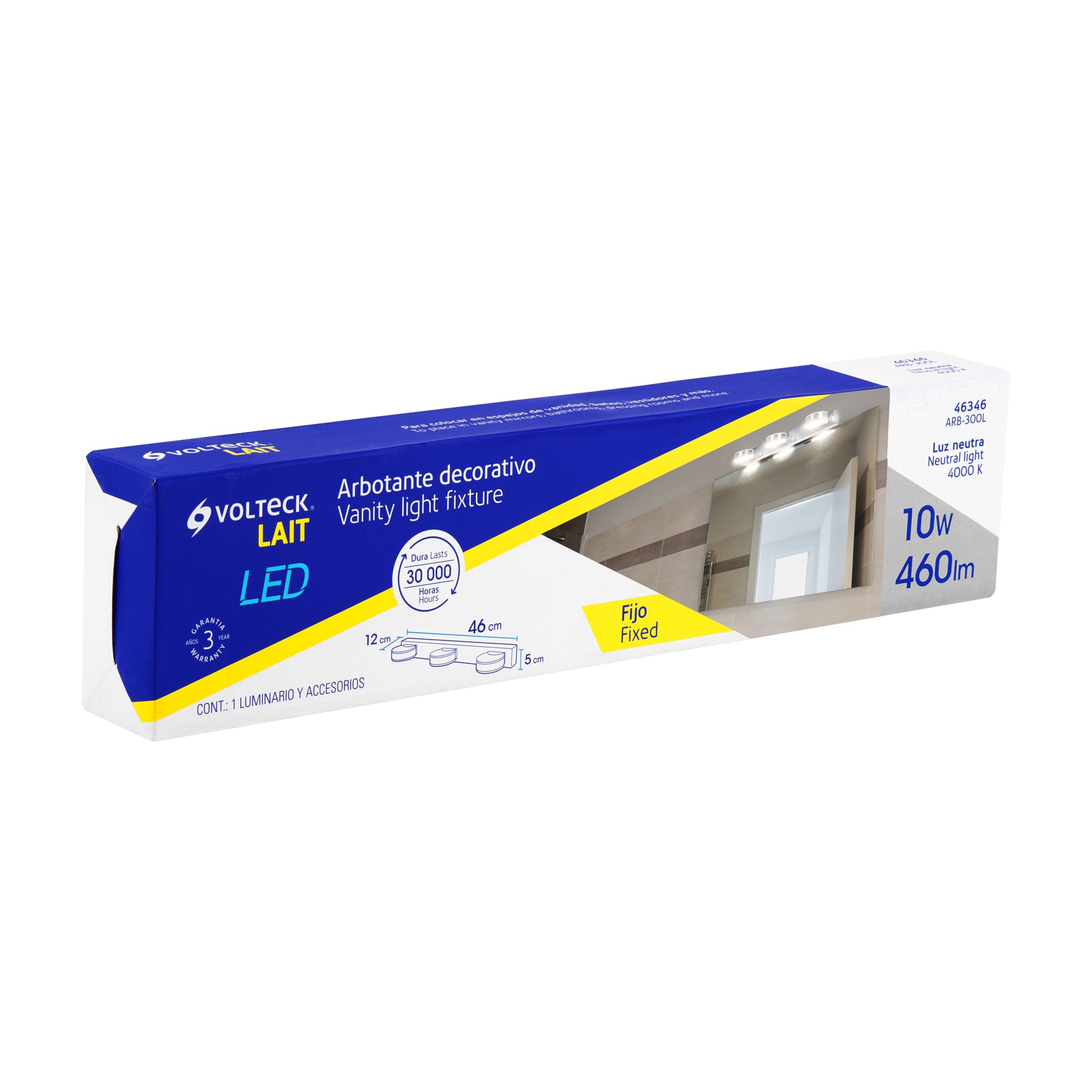 Luminario LED de pared para baño 10W 4000K, 3 spots, VOLTECK | ARB-300L | 46346
