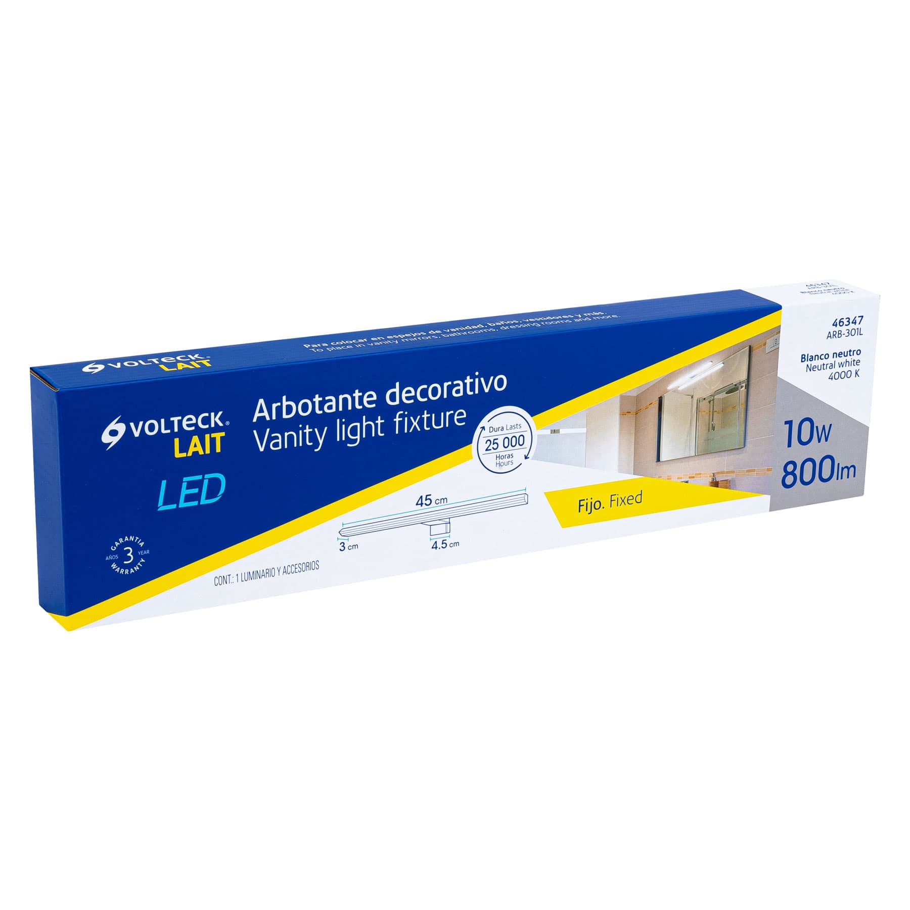 Luminario LED de pared para baño 10W 4000K, lineal, VOLTECK | ARB-301L | 46347