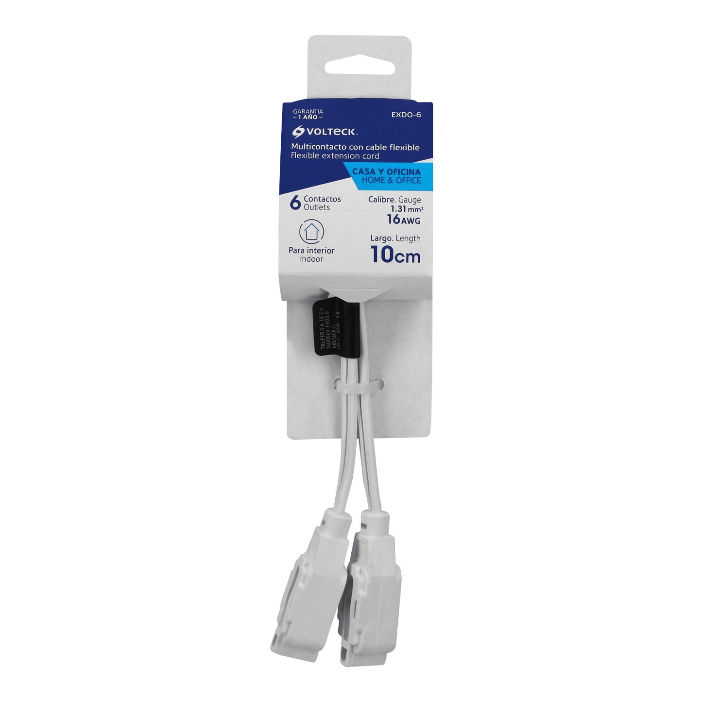 Mini extensión eléctrica doméstica dual 10 cm, blanca | EXDO-6 | 46353