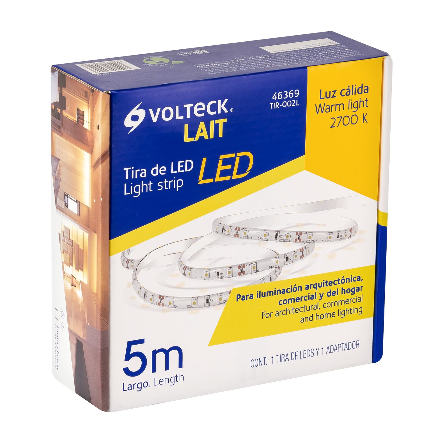 Tira de LED de 5 m 18 W para interior y exterior luz cálida | TIR-002L | 46369
