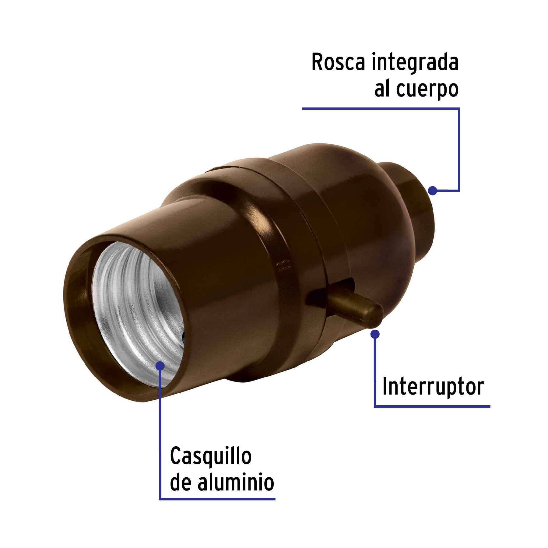 Portalámpara de baquelita, con interruptor de barra, Volteck | POBA-11 | 46501