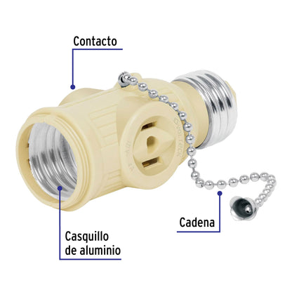Portalámpara de baquelita, con interruptor de cadena,Volteck | POBA-17 | 46515