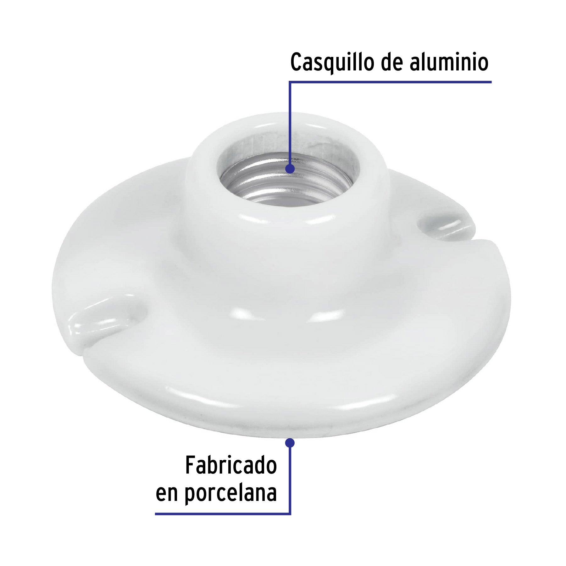 Portalámpara de porcelana, 3-1/2', redonda, Volteck | POPO-15 | 46523