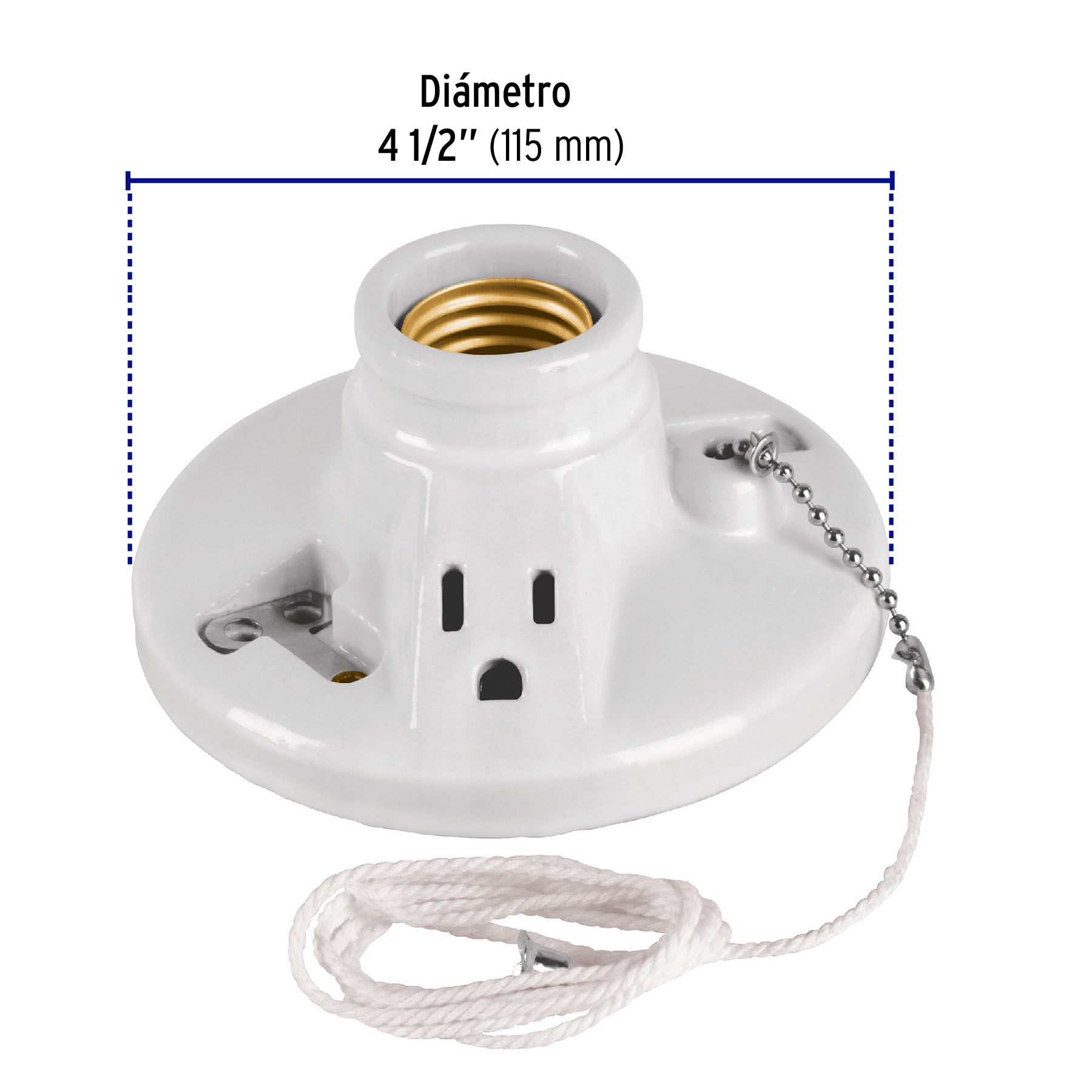 Portalámpara de porcelana, con ladrón y cadena, Volteck | POPO-20 | 46526